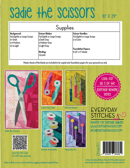 Sadie the Scissors - Foundation Paper Pieceing Pattern