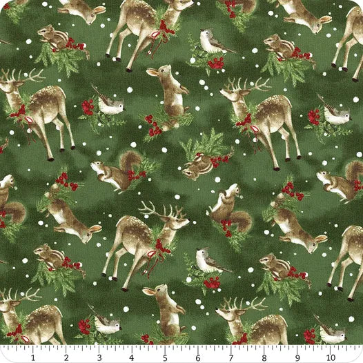 Woodland Snowman - Green Woodland Critter Toss - Wilmington Fabrics