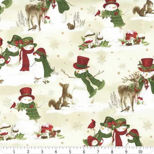 Woodland Snowman - Scenic Cream - Wilmington Fabrics