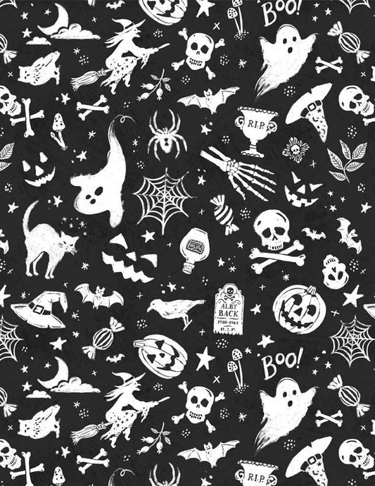 Midnight Hauntings - Black with White - Wilmington Fabrics