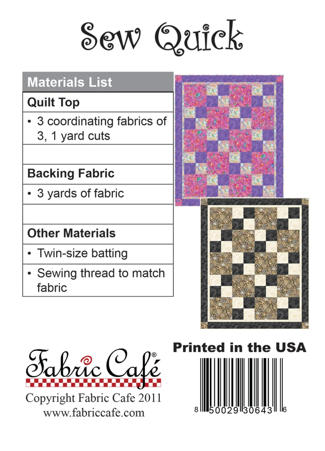 Sew Quilt Pattern by Fabric Cafe