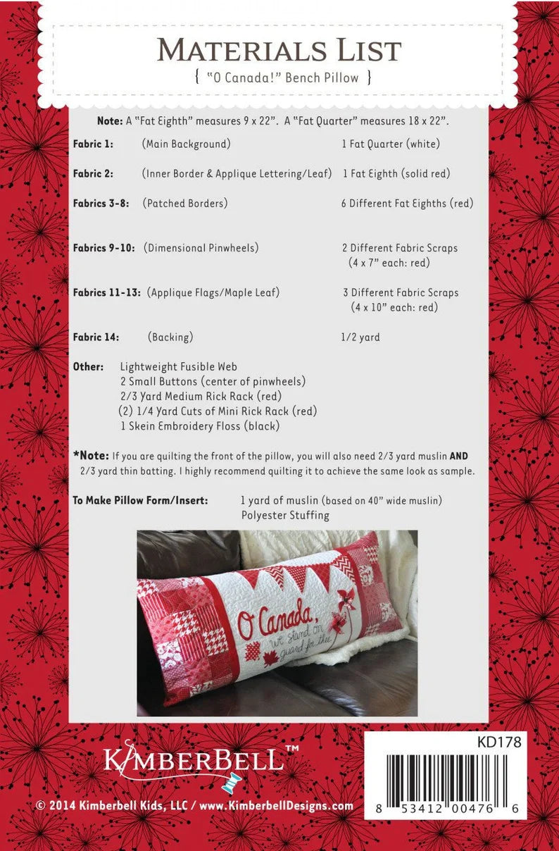 O' Canada! Bench Pillow (Sewing Version)