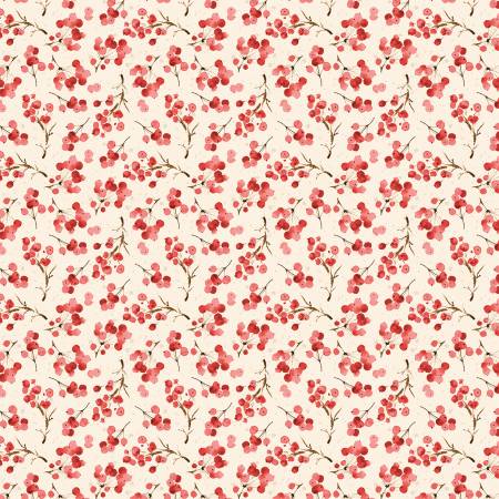 Cardinal Celebration- Cream Berries - Wilmington Fabrics