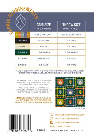 Grizzly Grove Quilt Pattern - Pen and Paper Quilts