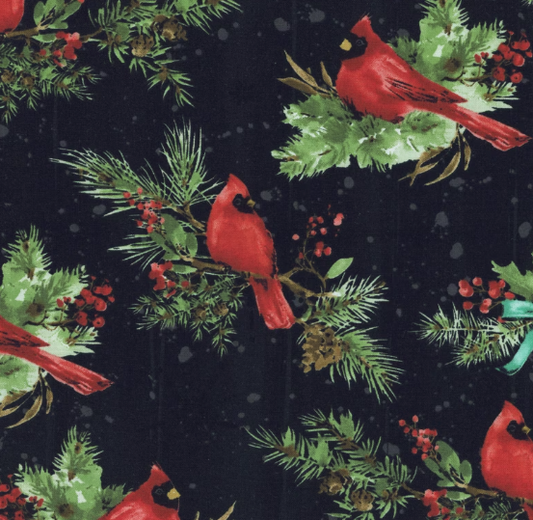 Cardinal Celebration- Black Cardinals- Wilmington Fabrics