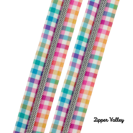 Rainbow Gingham - #5 Nylon Coil Zipper Tape - 3 Yards