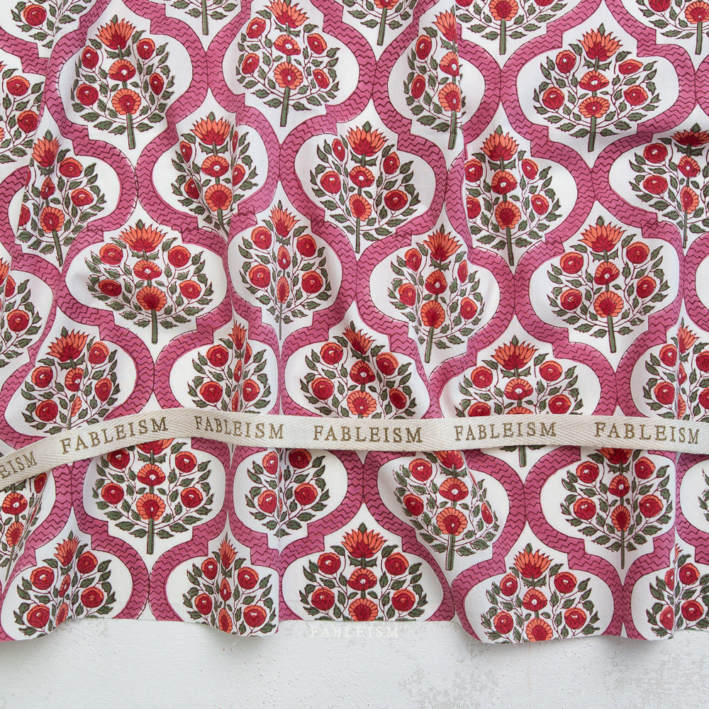 Pink - Lattice Floral - Indian Block Print - Fableism