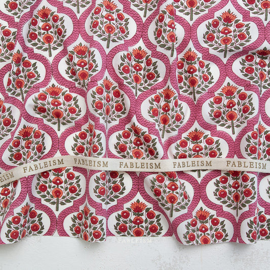 Pink - Lattice Floral - Indian Block Print - Fableism