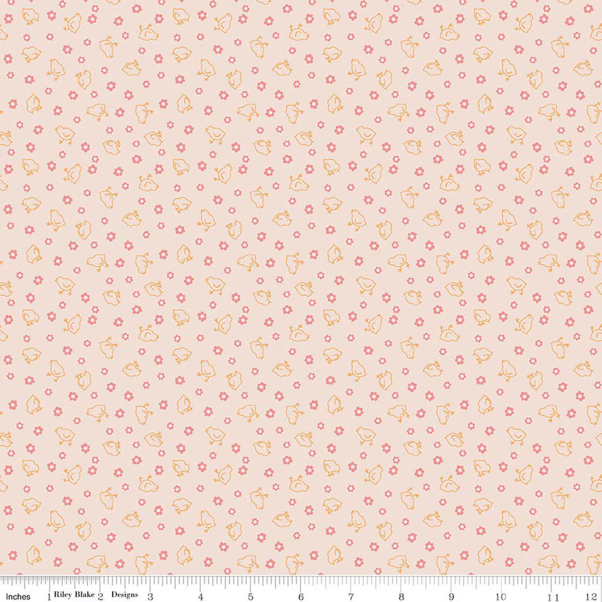 Farmer's Daughter - Baby Chicks Background Coral - Lori Holt - Riley Blake