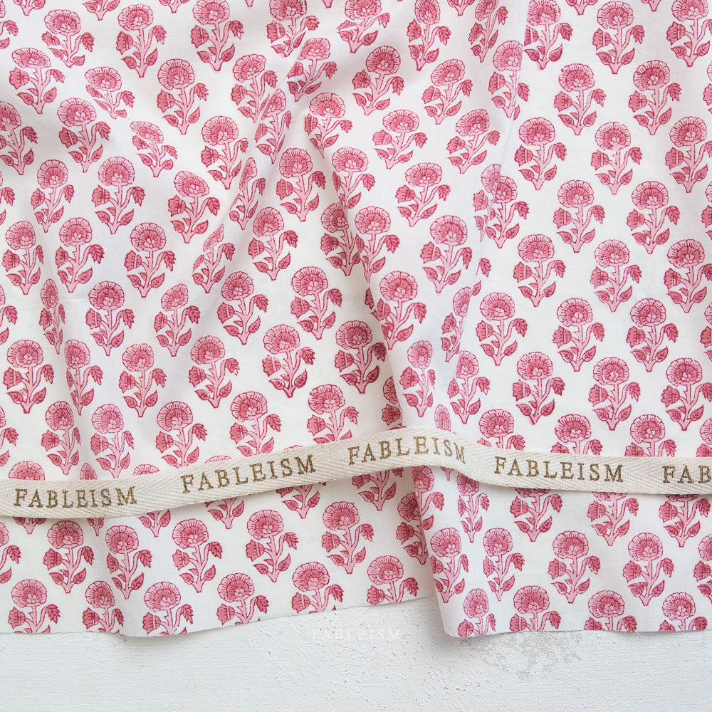 Pink - Stamped Floral - Indian Block Print - Fableism