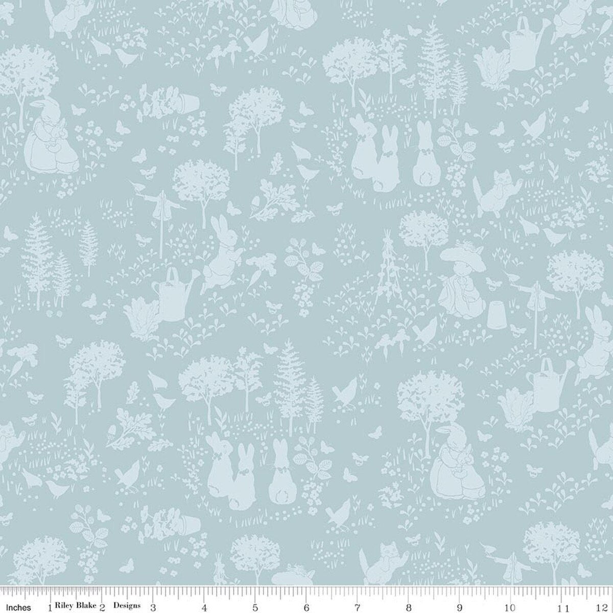 Garden Tonal Blue - Peter Rabbit and Benjamin Bunny - Riley Blake