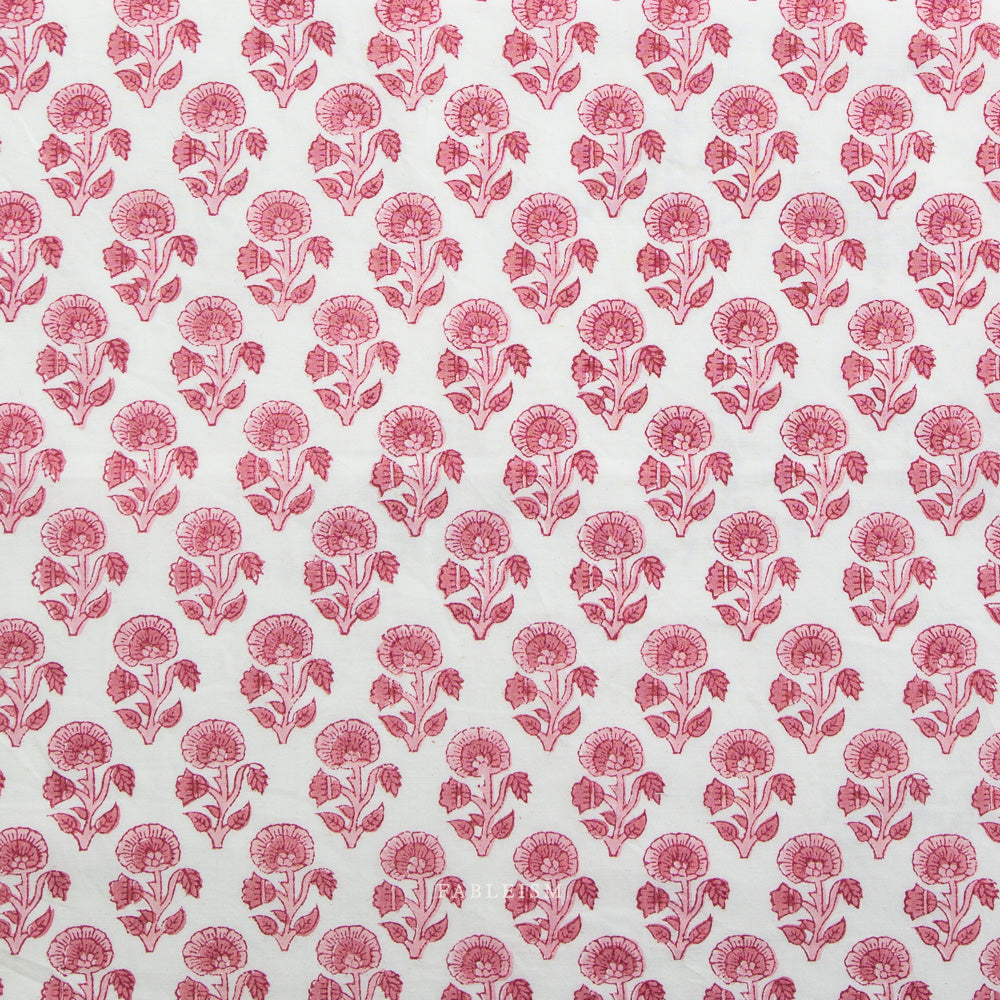 Pink - Stamped Floral - Indian Block Print - Fableism