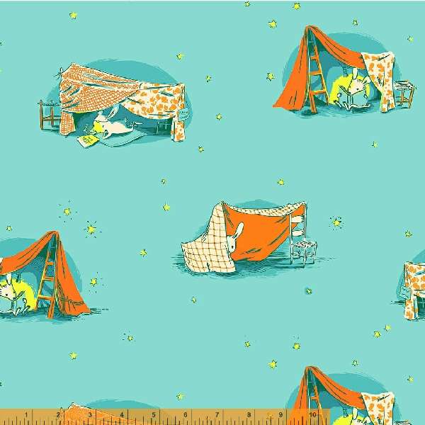 Remnant ** Windham Fabrics - Lucky Rabbit - Quilt Tent Turquoise