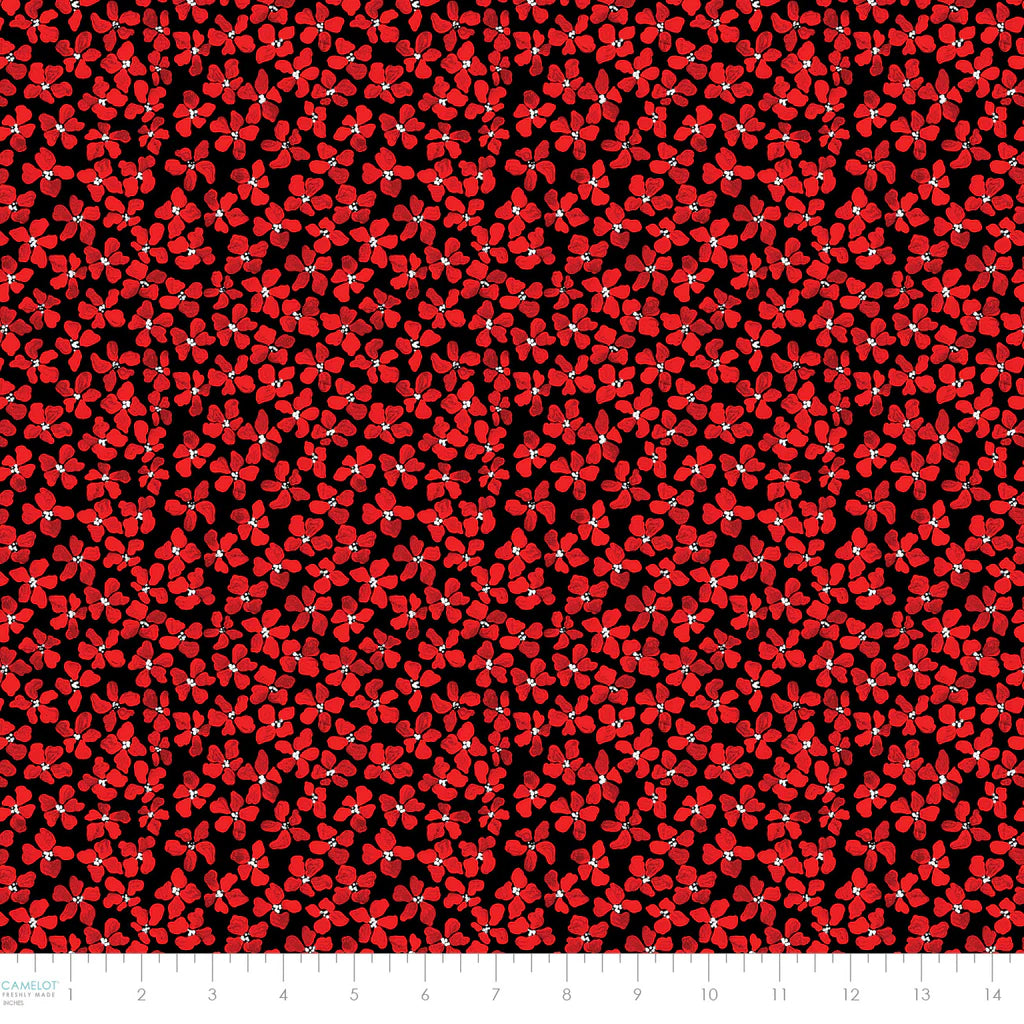 Scattered Floral Black & Red - Hen House - Camelot