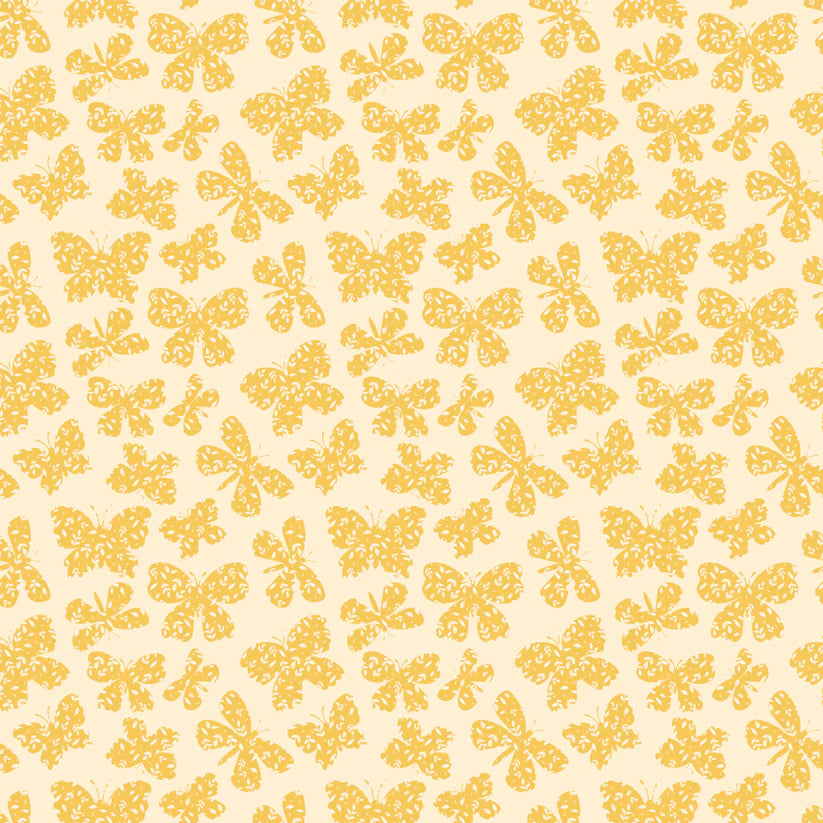 Scattered Butterflies - Yellow - Painted Blossoms - Poppie Cotton
