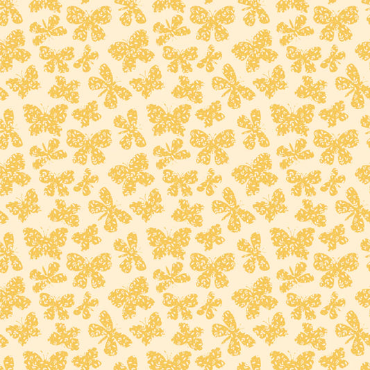 Scattered Butterflies - Yellow - Painted Blossoms - Poppie Cotton
